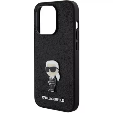 Etui Karl Lagerfeld KLHCP15LGKNPSK na iPhone 15 Pro 6,1" černý/černý pevný obal s pevným třpytem Ikonik Logo Kovový kolík