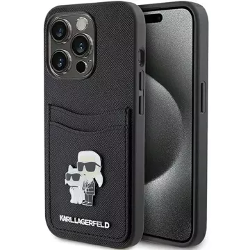 Etui Karl Lagerfeld KLHCP15LSAPKCNPK pro iPhone 15 Pro 6,1" černý/černý pevný obal Saffiano Cardslot Karl