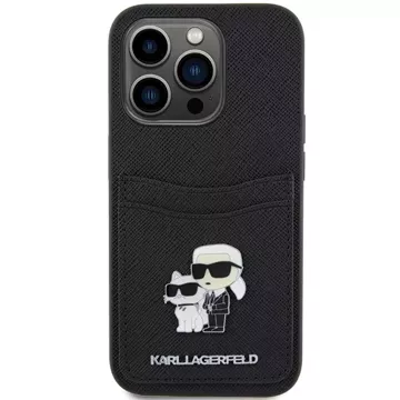 Etui Karl Lagerfeld KLHCP15LSAPKCNPK pro iPhone 15 Pro 6,1" černý/černý pevný obal Saffiano Cardslot Karl