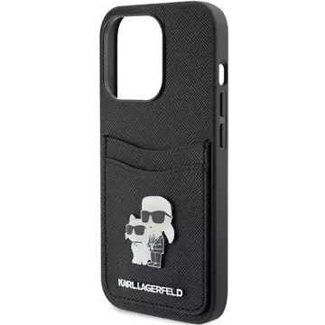 Etui Karl Lagerfeld KLHCP15LSAPKCNPK pro iPhone 15 Pro 6,1" černý/černý pevný obal Saffiano Cardslot Karl