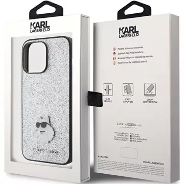 Etui Karl Lagerfeld KLHCP15XGCNPSG na iPhone 15 Pro Max 6,7" srebrny/stříbrný pevný obal Pevný třpytivý chupette Logo Kovový kolík