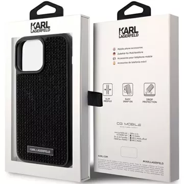 Etui Karl Lagerfeld KLHCP15XHDSPLK pro iPhone 15 Pro Max 6,7" černý/černý pevný obal s drahokamenným logem Kovová deska