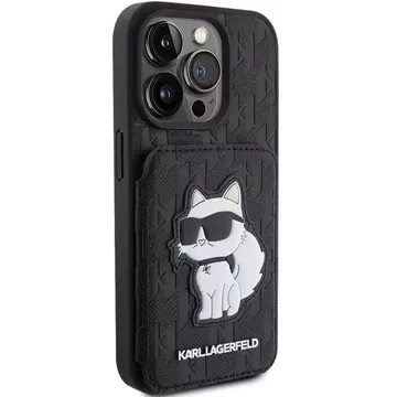 Etui Karl Lagerfeld KLHCP15XSAKCNSCK pro iPhone 15 Pro Max 6,7" černé/černé pevné pouzdro Saffiano sloty pro karty a stojan Monogram Choupette