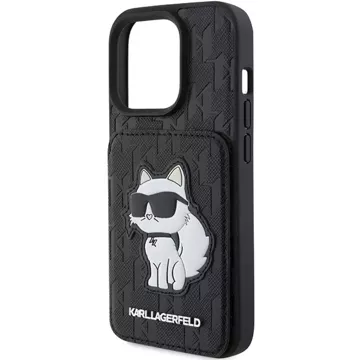 Etui Karl Lagerfeld KLHCP15XSAKCNSCK pro iPhone 15 Pro Max 6,7" černé/černé pevné pouzdro Saffiano sloty pro karty a stojan Monogram Choupette