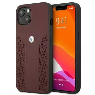 Etui na telefon BMW BMHCP13SRSPPR do Apple iPhone 13 Mini 5,4" černý/červený pevný obal Leather Curve Perforate