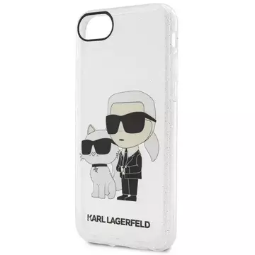 Etui na telefon Karl Lagerfeld do iPhone 7/8/SE 2020/2022 průhledný pevný obal Gliter Karl