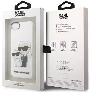 Etui na telefon Karl Lagerfeld do iPhone 7/8/SE 2020/2022 průhledný pevný obal Gliter Karl