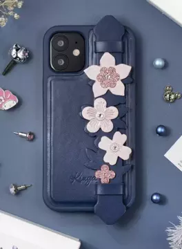 Gelové pouzdro Kingxbar Sweet Series zdobené originálními krystaly Swarovski s modrým stojánkem na iPhone 12