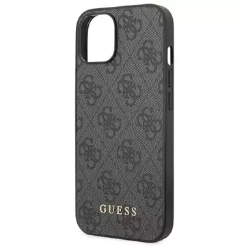 Guess Do iPhone 14 6,1" pevné pouzdro Szary/Grey 4G kovové zlaté logo