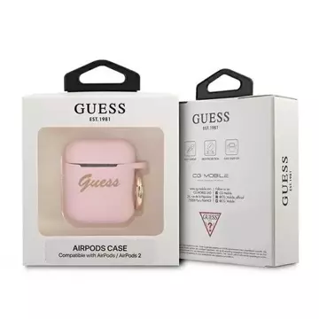 Guess GUA2SSSI kryt AirPods růžový / růžový silikonový Vintage Script