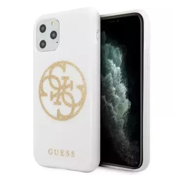 Guess GUHCN65TPUWHGLG iPhone 11 Pro Max bílé/bílé pevné pouzdro Glitter 4G Circle Logo