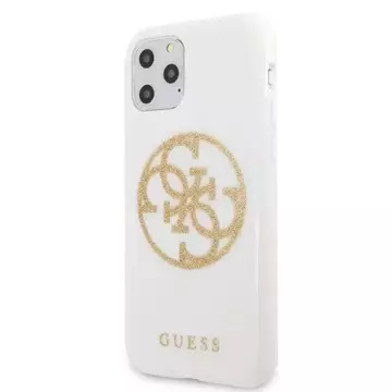 Guess GUHCN65TPUWHGLG iPhone 11 Pro Max bílé/bílé pevné pouzdro Glitter 4G Circle Logo