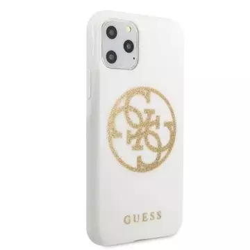 Guess GUHCN65TPUWHGLG iPhone 11 Pro Max bílé/bílé pevné pouzdro Glitter 4G Circle Logo