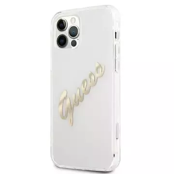 Guess GUHCP12LKTRSVGO iPhone 12 Pro Max 6,7" průhledný pevný obal Vintage Script Gold