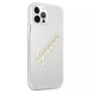 Guess GUHCP12LKTRSVGO iPhone 12 Pro Max 6,7" průhledný pevný obal Vintage Script Gold