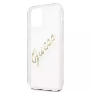 Guess GUHCP12LKTRSVGO iPhone 12 Pro Max 6,7" průhledný pevný obal Vintage Script Gold