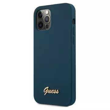 Guess GUHCP12LLSLMGBL iPhone 12 Pro Max 6,7" černý/modrý pevný obal Metal Logo Script