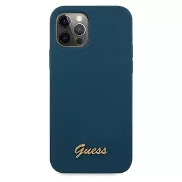 Guess GUHCP12LLSLMGBL iPhone 12 Pro Max 6,7" černý/modrý pevný obal Metal Logo Script