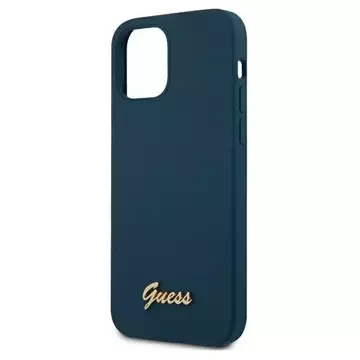 Guess GUHCP12LLSLMGBL iPhone 12 Pro Max 6,7" černý/modrý pevný obal Metal Logo Script