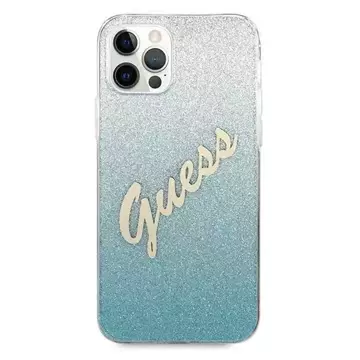 Guess GUHCP12LPCUGLSBL iPhone 12 Pro Max 6,7" černý/modrý pevný obal Glitter Gradient Script