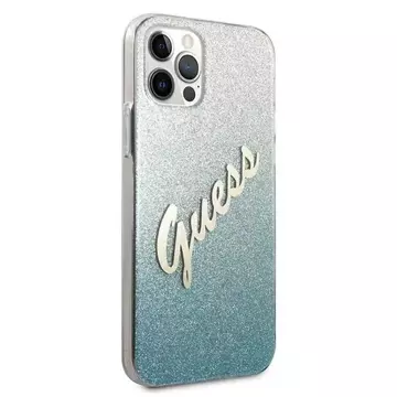 Guess GUHCP12LPCUGLSBL iPhone 12 Pro Max 6,7" černý/modrý pevný obal Glitter Gradient Script