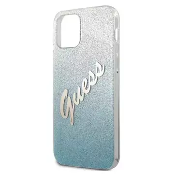 Guess GUHCP12LPCUGLSBL iPhone 12 Pro Max 6,7" černý/modrý pevný obal Glitter Gradient Script