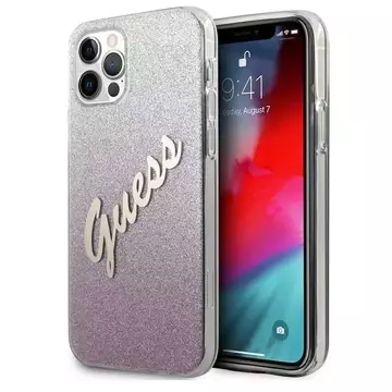 Guess GUHCP12LPCUGLSPI iPhone 12 Pro Max 6,7" różowy/růžový pevný obal Glitter Gradient Script