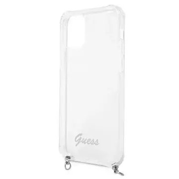 Guess GUHCP12MKC4GSSI iPhone 12/12 Pro 6,1" průhledný pevný kryt 4G stříbrný řetízek