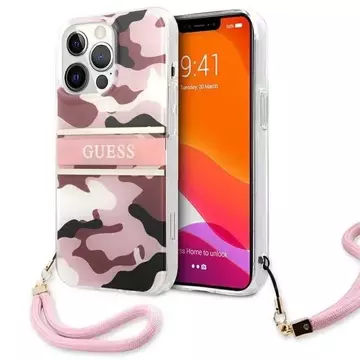 Guess GUHCP13LKCABPI iPhone 13 Pro / 13 6,1" różowy/růžové pevné pouzdro Camo Strap Collection