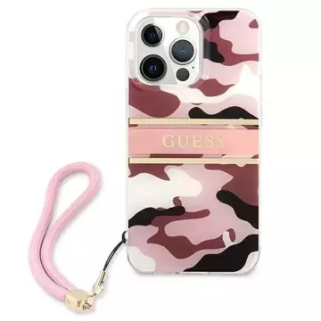 Guess GUHCP13LKCABPI iPhone 13 Pro / 13 6,1" różowy/růžové pevné pouzdro Camo Strap Collection