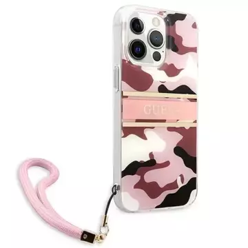 Guess GUHCP13LKCABPI iPhone 13 Pro / 13 6,1" różowy/růžové pevné pouzdro Camo Strap Collection