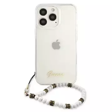 Guess GUHCP13LKPSWH iPhone 13 Pro / 13 6,1" průhledné pevné pouzdro White Pearl