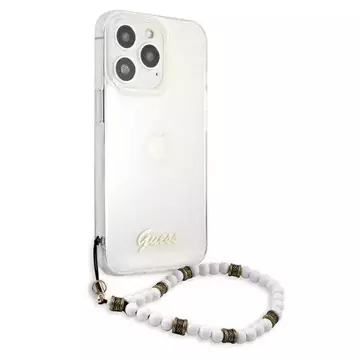 Guess GUHCP13LKPSWH iPhone 13 Pro / 13 6,1" průhledné pevné pouzdro White Pearl