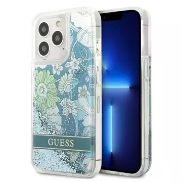 Guess GUHCP13LLFLSN iPhone 13 Pro / 13 6,1" zielony/zelené pevné pouzdro Flower Liquid Glitter