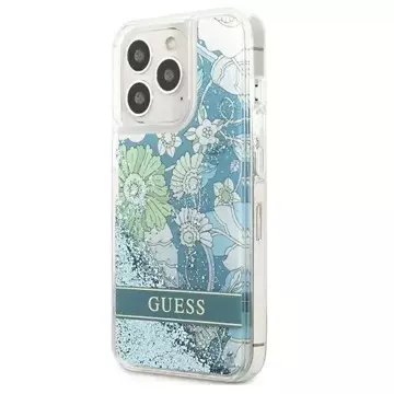 Guess GUHCP13LLFLSN iPhone 13 Pro / 13 6,1" zielony/zelené pevné pouzdro Flower Liquid Glitter