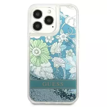 Guess GUHCP13LLFLSN iPhone 13 Pro / 13 6,1" zielony/zelené pevné pouzdro Flower Liquid Glitter