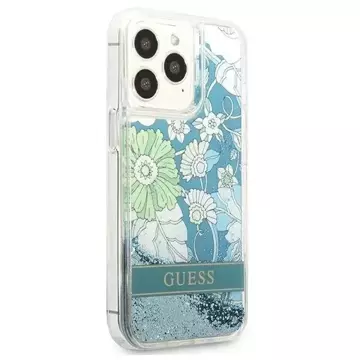 Guess GUHCP13LLFLSN iPhone 13 Pro / 13 6,1" zielony/zelené pevné pouzdro Flower Liquid Glitter