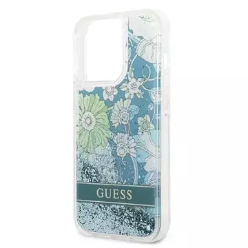 Guess GUHCP13LLFLSN iPhone 13 Pro / 13 6,1" zielony/zelené pevné pouzdro Flower Liquid Glitter