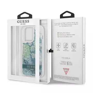 Guess GUHCP13LLFLSN iPhone 13 Pro / 13 6,1" zielony/zelené pevné pouzdro Flower Liquid Glitter