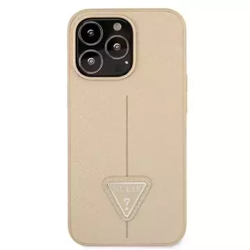 Guess GUHCP13LPSATLE iPhone 13 Pro / 13 6,1" béžové/béžové pevné pouzdro SaffianoTriangle Logo