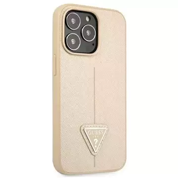 Guess GUHCP13LPSATLE iPhone 13 Pro / 13 6,1" béžové/béžové pevné pouzdro SaffianoTriangle Logo