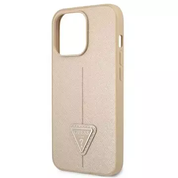 Guess GUHCP13LPSATLE iPhone 13 Pro / 13 6,1" béžové/béžové pevné pouzdro SaffianoTriangle Logo