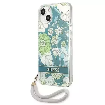 Guess GUHCP13MHFLSN iPhone 13 6,1" zielony/zelené pevné pouzdro Flower Strap