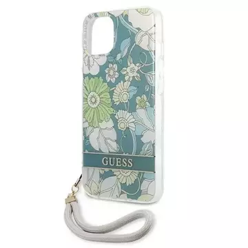 Guess GUHCP13MHFLSN iPhone 13 6,1" zielony/zelené pevné pouzdro Flower Strap