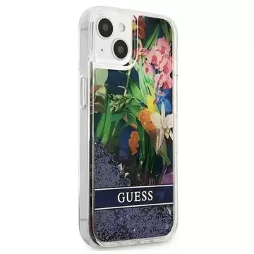 Guess GUHCP13MLFLSB iPhone 13 6,1" niebieski/modrý pevný obal Flower Liquid Glitter