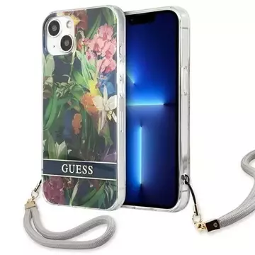 Guess GUHCP13SHFLSB iPhone 13 mini 5,4" niebieski/modré pevné pouzdro Flower Strap