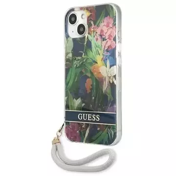 Guess GUHCP13SHFLSB iPhone 13 mini 5,4" niebieski/modré pevné pouzdro Flower Strap