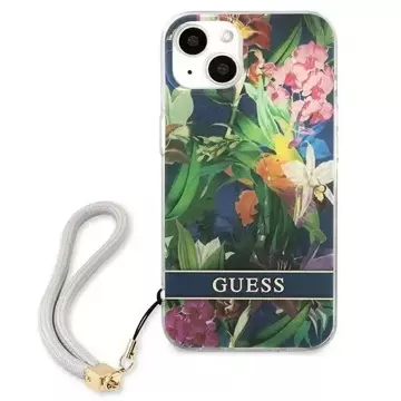 Guess GUHCP13SHFLSB iPhone 13 mini 5,4" niebieski/modré pevné pouzdro Flower Strap