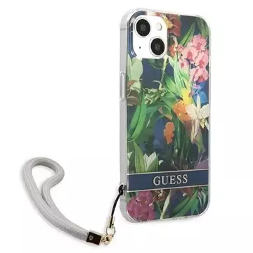 Guess GUHCP13SHFLSB iPhone 13 mini 5,4" niebieski/modré pevné pouzdro Flower Strap