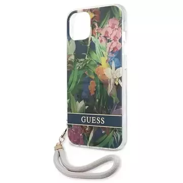 Guess GUHCP13SHFLSB iPhone 13 mini 5,4" niebieski/modré pevné pouzdro Flower Strap